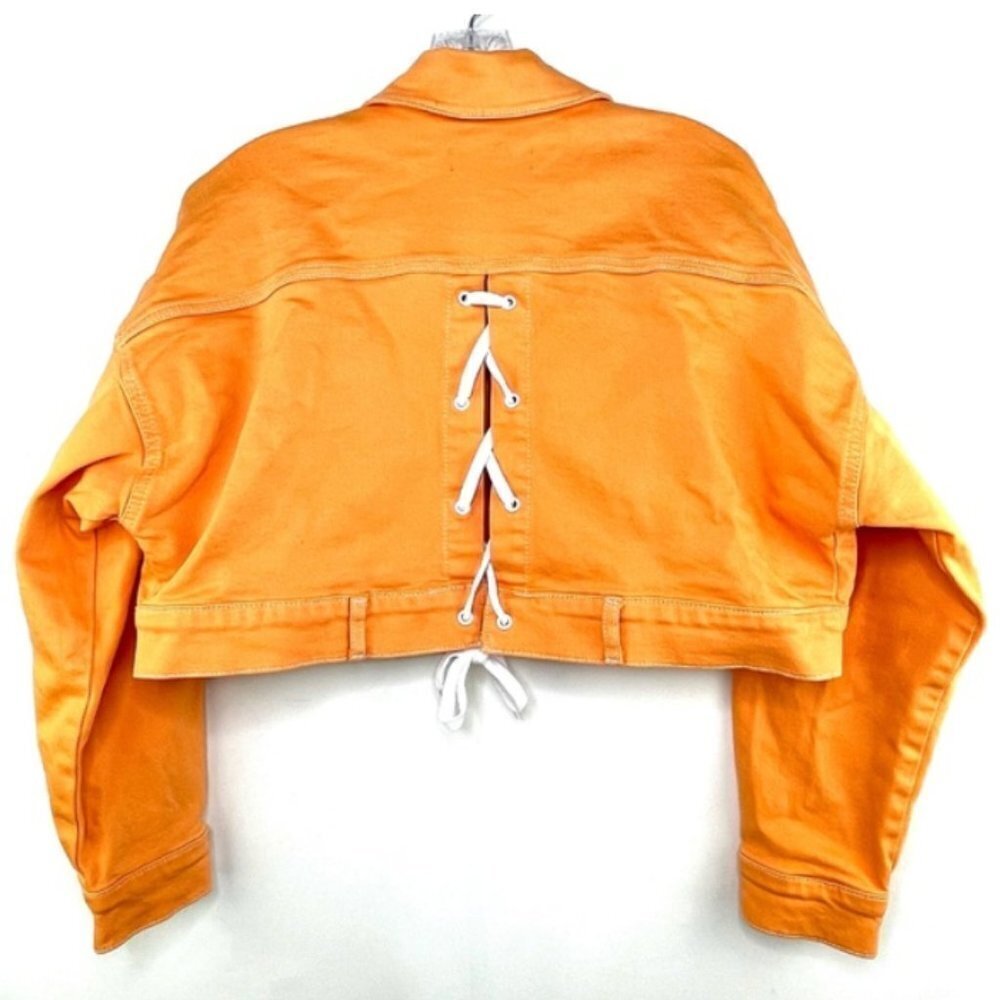Reserved YFL Orange White Denim Cropped Jacket Sz S